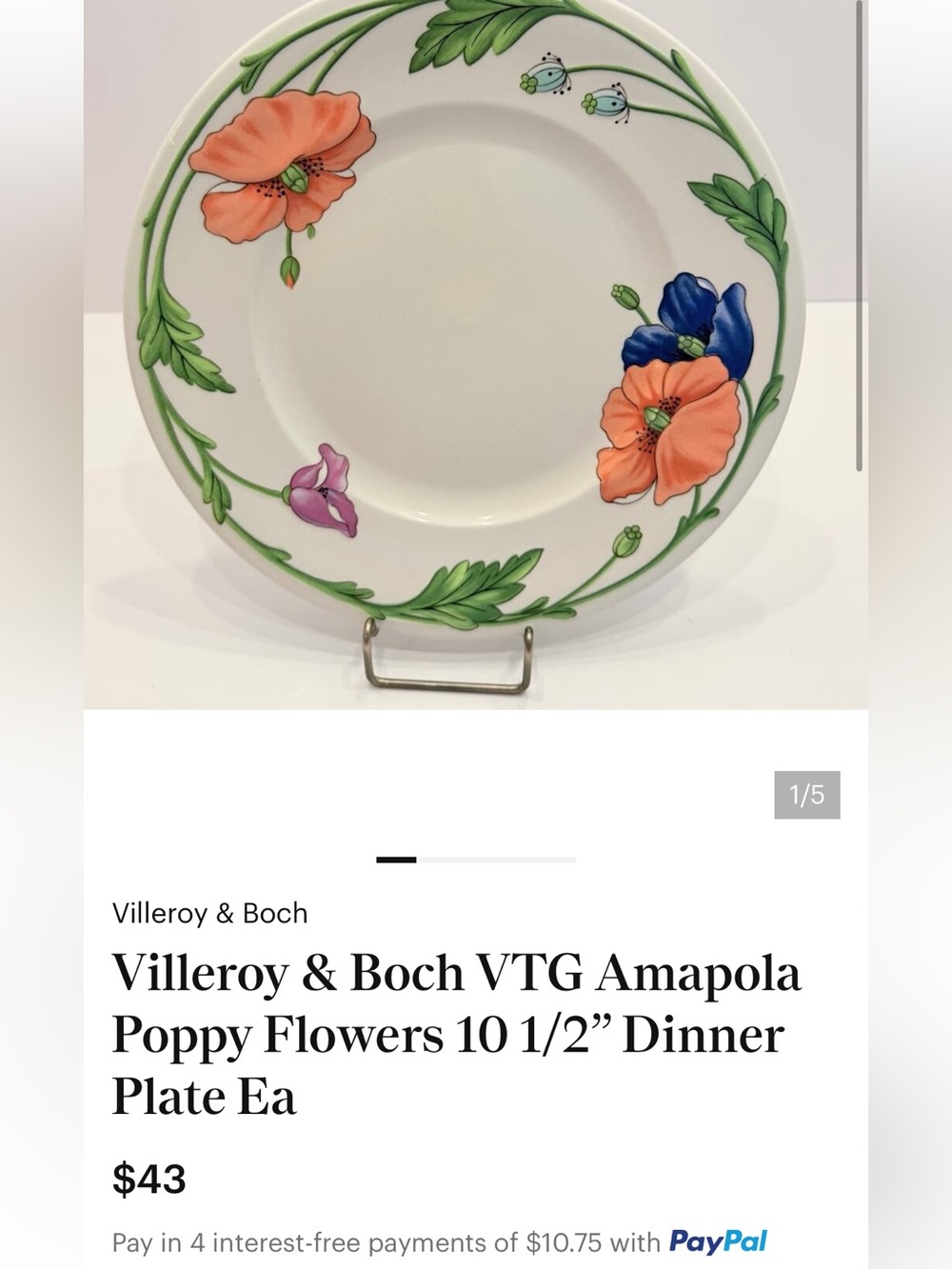 2 Villeroy & Boch Amapola Dinner Plates. W. Germany - Picture 11 of 11